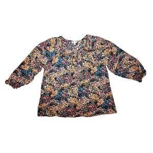 Pioneer Woman Semi Sheer Floral Lace Up Neck Long Sleeve Top Sz XXXL Summer